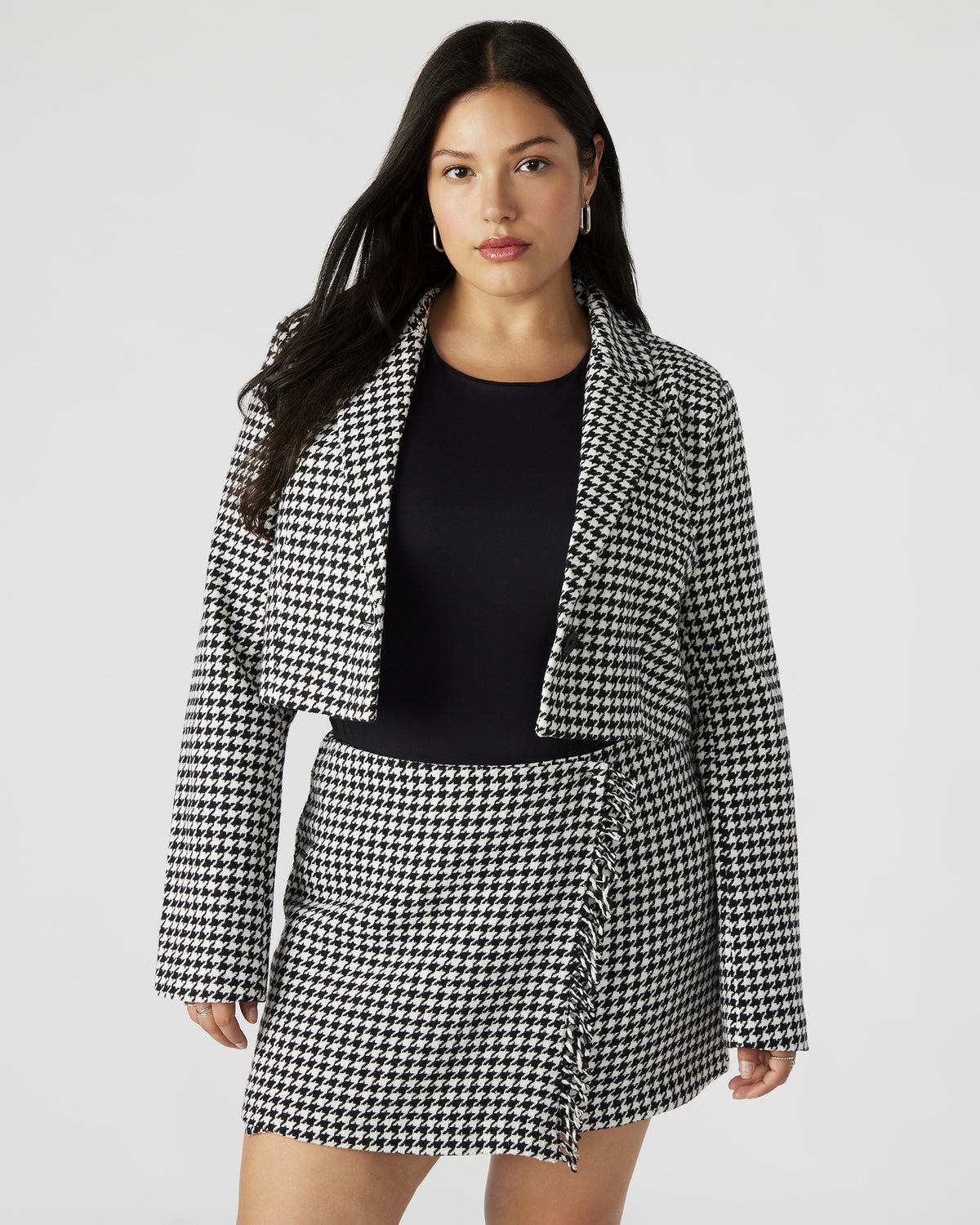RUPI Blazer Black/White | Women's Cropped Tweed Blazer - Steve Madden