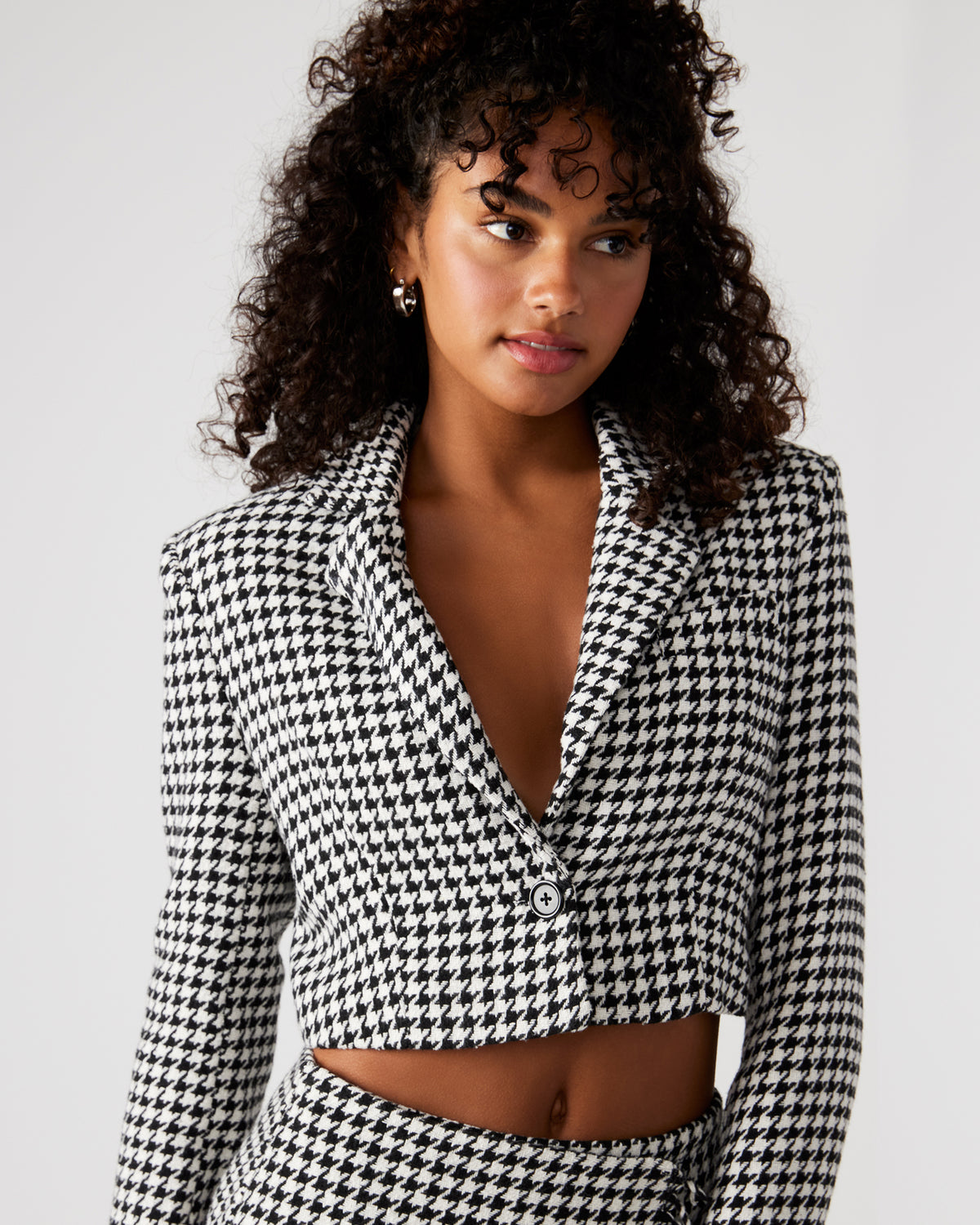 RUPI Blazer Black/White | Women's Cropped Tweed Blazer - Steve Madden