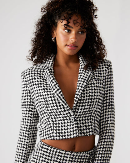 RUPI Blazer Black/White | Women's Cropped Tweed Blazer - Steve Madden