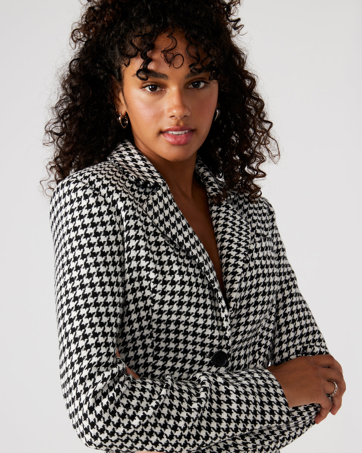 RUPI Blazer Black/White | Women's Cropped Tweed Blazer - Steve Madden