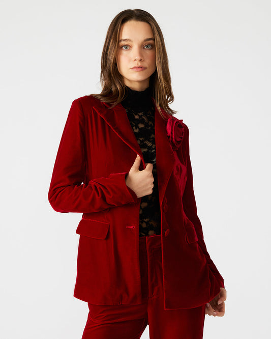 MERENE Blazer Red | Women's Long-Sleeved Button-Up Velvet Blazer - Steve Madden