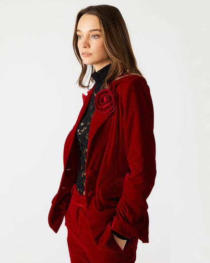 MERENE Blazer Red | Women's Long-Sleeved Button-Up Velvet Blazer - Steve Madden