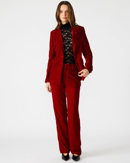 MERENE Blazer Red | Women's Long-Sleeved Button-Up Velvet Blazer - Steve Madden
