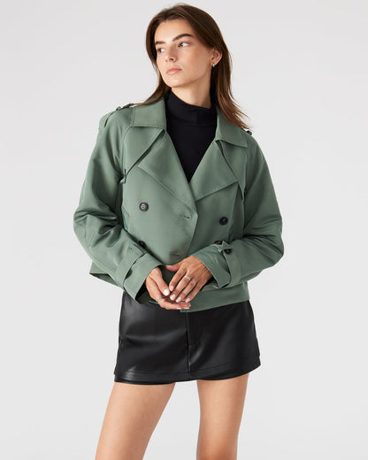 SIRUS Light Green Women's Cropped Denim Trench Coat - Steve Madden