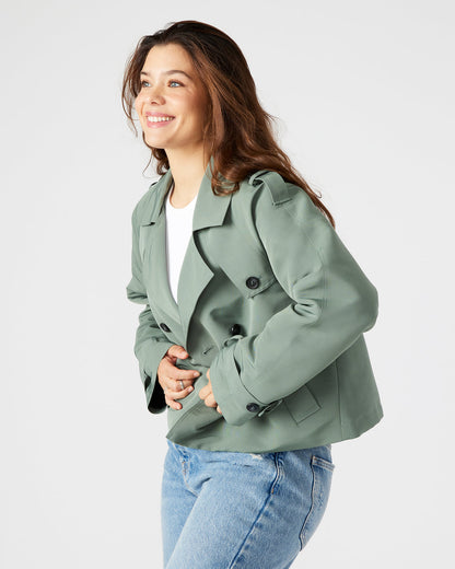SIRUS Light Green Women's Cropped Denim Trench Coat - Steve Madden