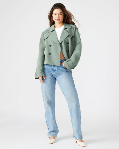 SIRUS Light Green Women's Cropped Denim Trench Coat - Steve Madden