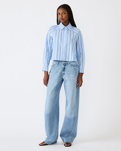 TESS Estate Blue Long-Sleeved Button-Up Women's Top - Steve Madden