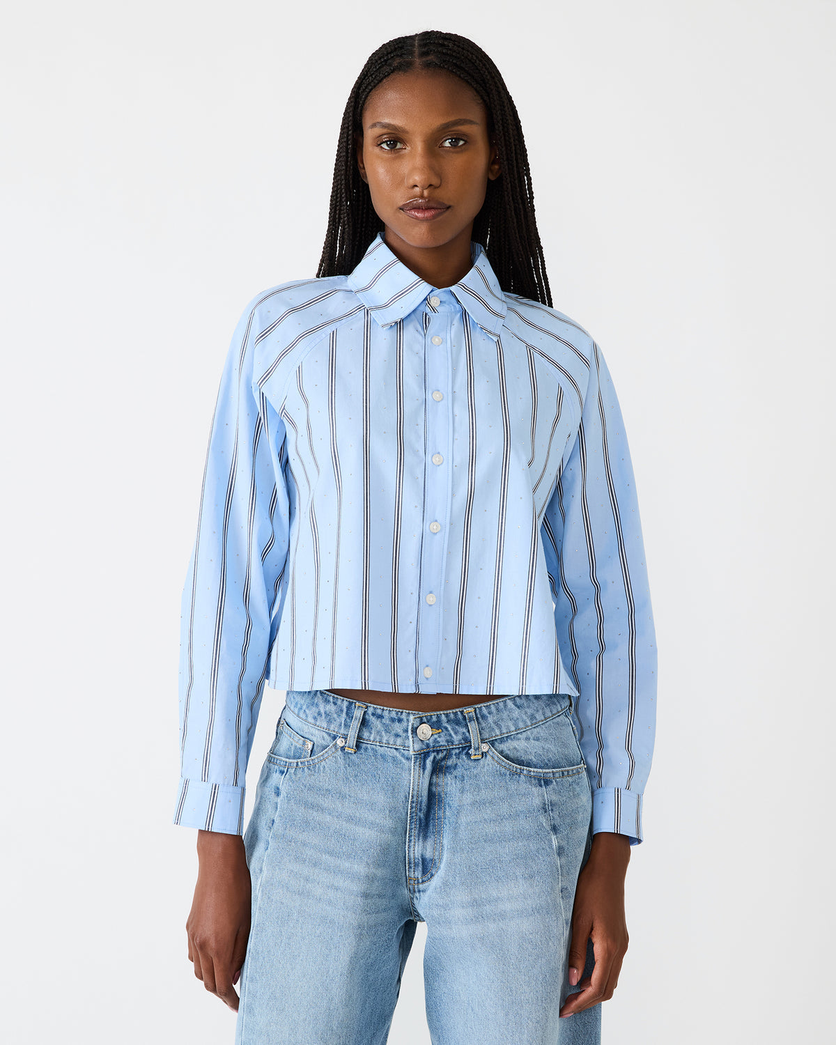 TESS Estate Blue Long-Sleeved Button-Up Women's Top - Steve Madden