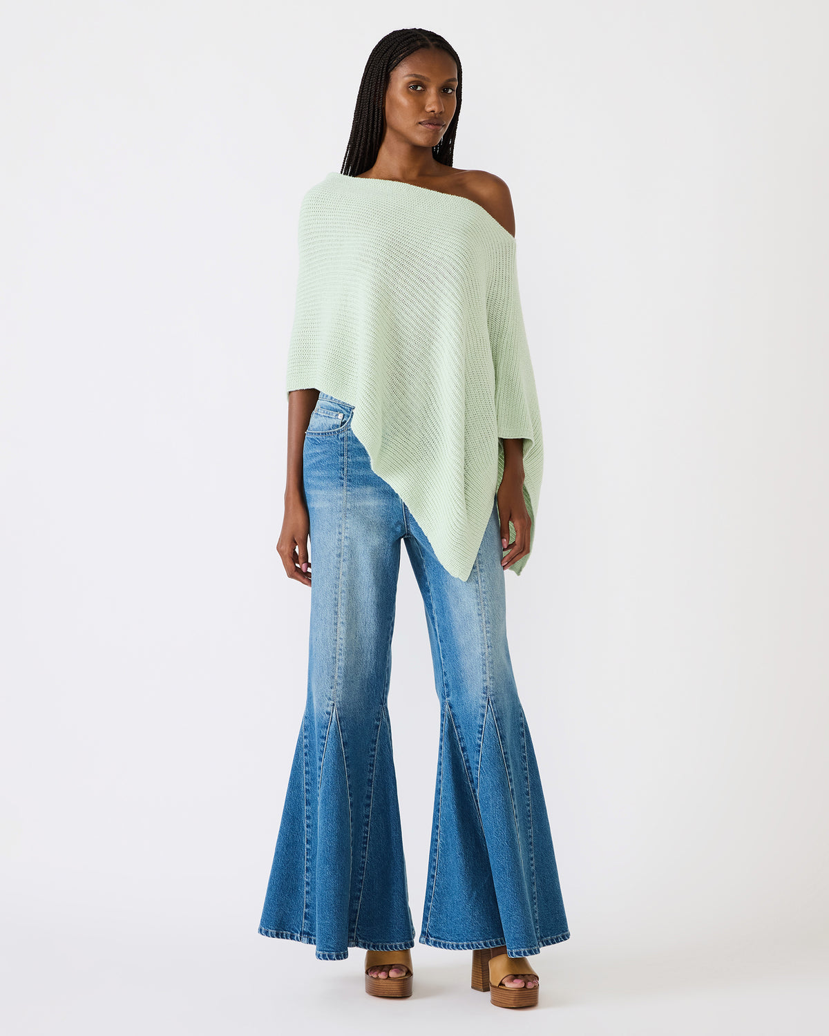CHANNING Bay Green Asymmetrical Knit Poncho Women's Top - Steve Madden