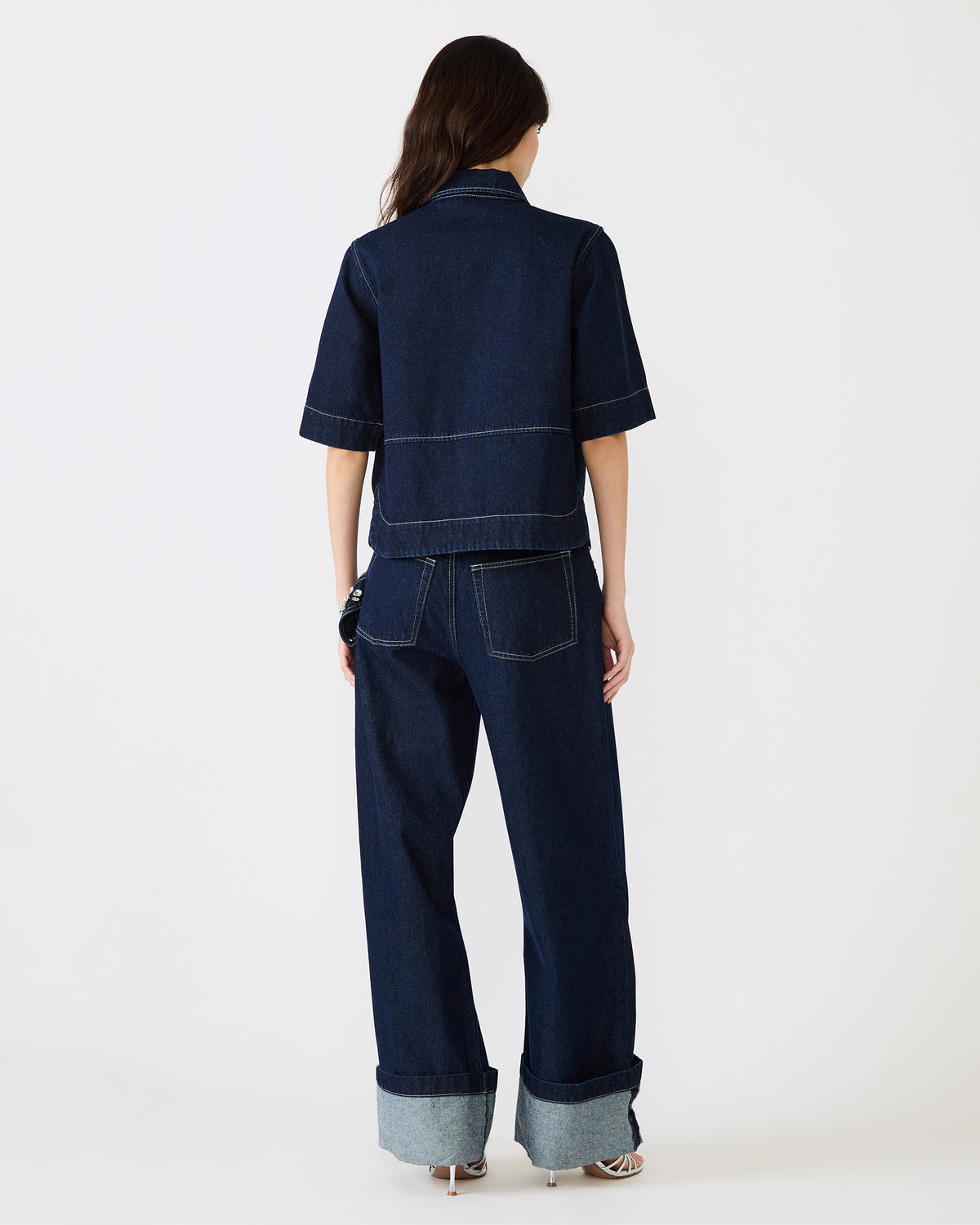 ELIANA Bijou Blue Short-Sleeved Button-Up Denim Women's Top - Steve Madden