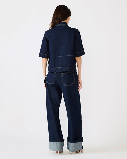 ELIANA Bijou Blue Short-Sleeved Button-Up Denim Women's Top - Steve Madden