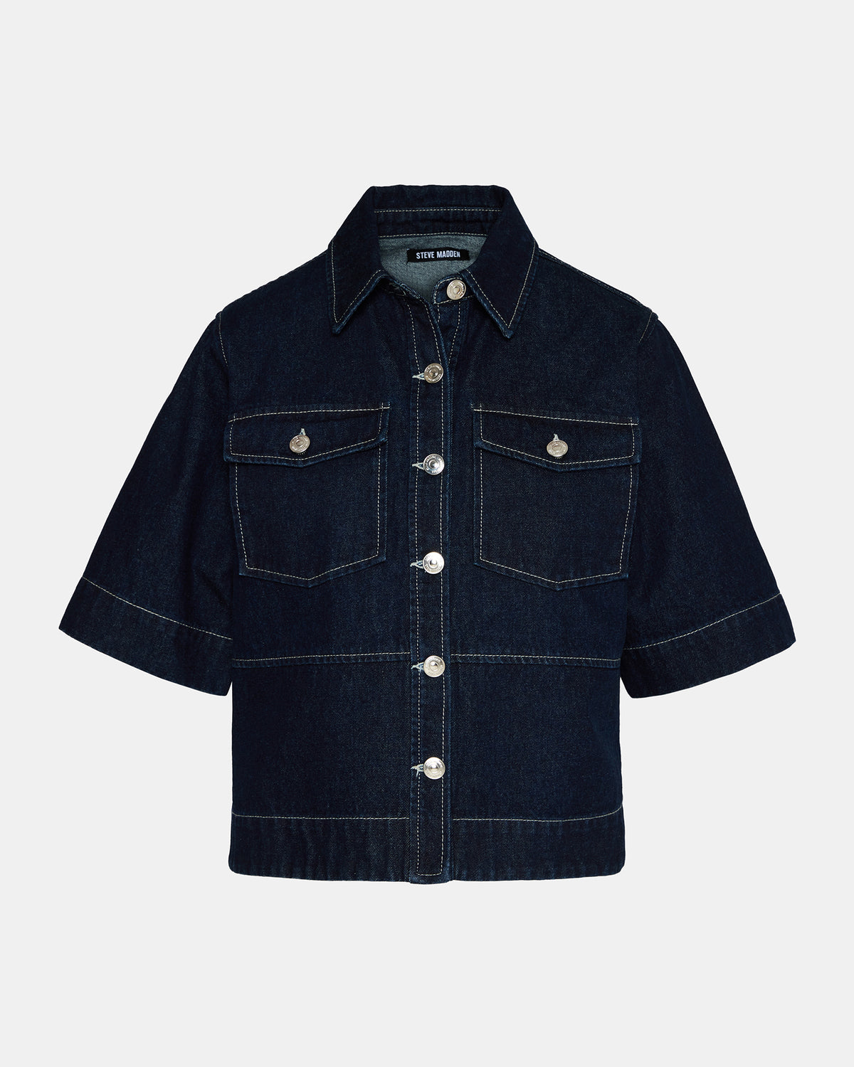 ELIANA Bijou Blue Short-Sleeved Button-Up Denim Women's Top - Steve Madden