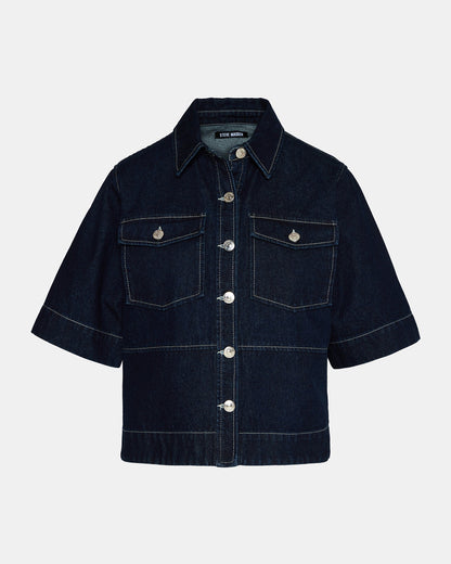 ELIANA Bijou Blue Short-Sleeved Button-Up Denim Women's Top - Steve Madden