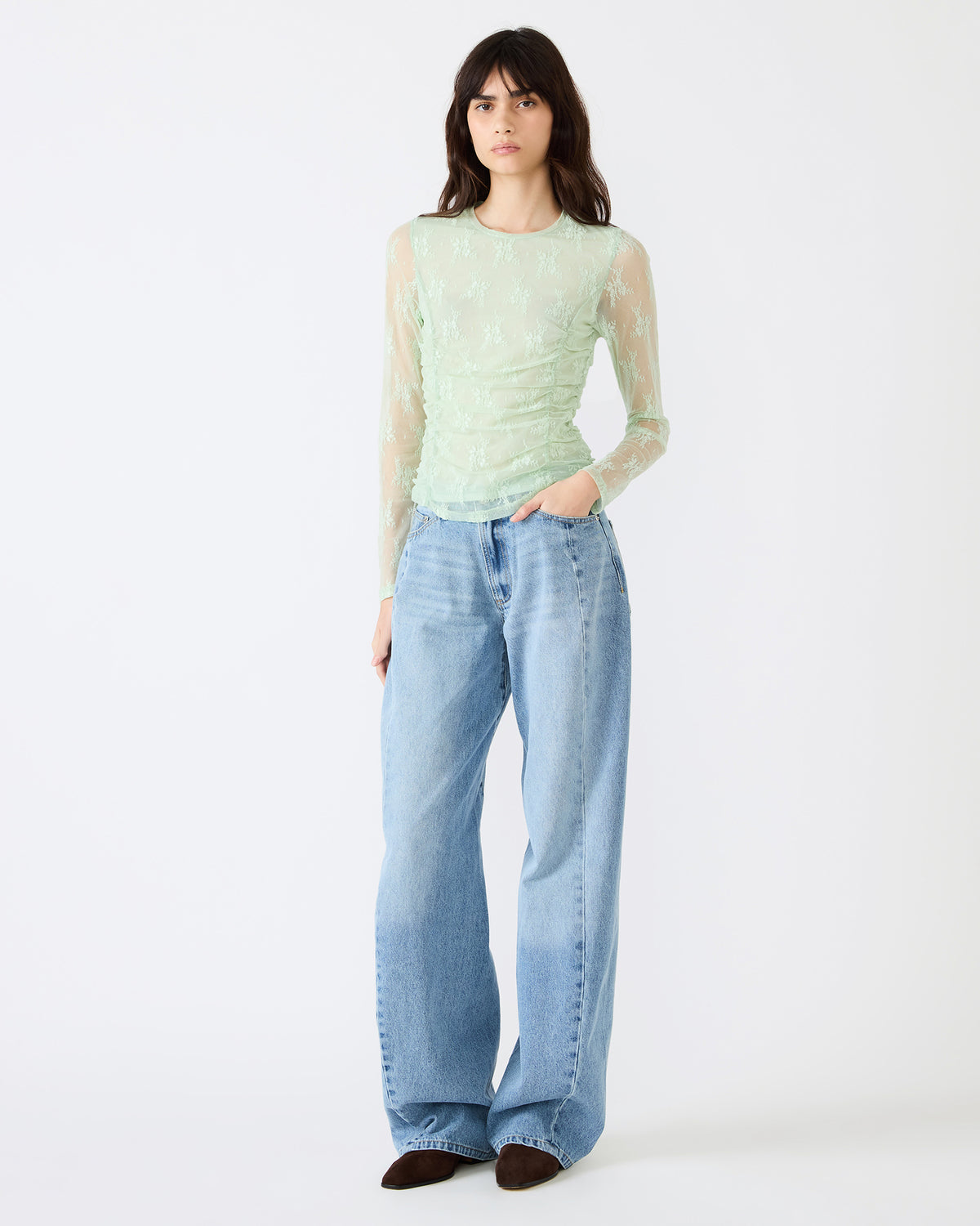 LUMA Bay Green Long-Sleeved Mesh Lace Women's Top - Steve Madden