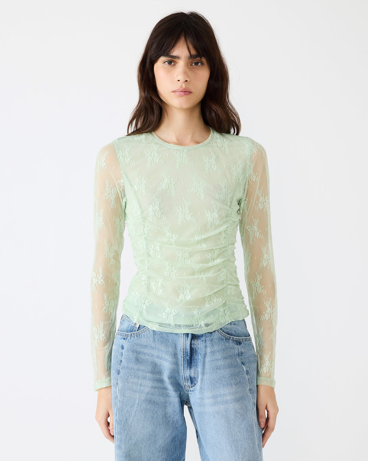 LUMA Bay Green Long-Sleeved Mesh Lace Women's Top - Steve Madden