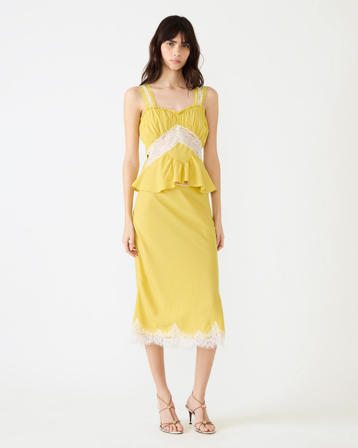 CINTHIA Golden Lime Sleeveless Lace Trim Women's Top - Steve Madden