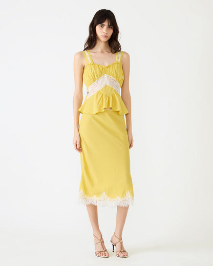 CINTHIA Golden Lime Sleeveless Lace Trim Women's Top - Steve Madden