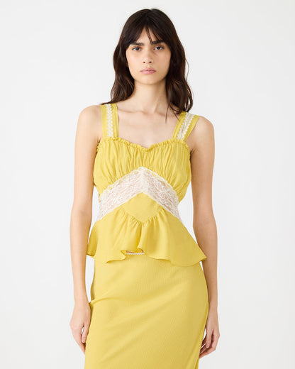 CINTHIA Golden Lime Sleeveless Lace Trim Women's Top - Steve Madden