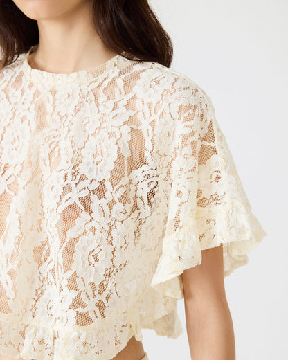 CALLUM Cream Short-Sleeved Mesh Lace Cropped Women's Top - Steve Madden