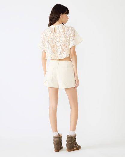 CALLUM Cream Short-Sleeved Mesh Lace Cropped Women's Top - Steve Madden