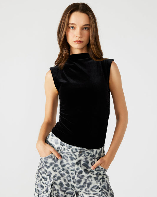 NIKOLA Black Women's Mock Neck Velvet Bodysuit - Steve Madden