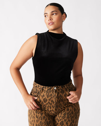 NIKOLA Black Women's Mock Neck Velvet Bodysuit - Steve Madden