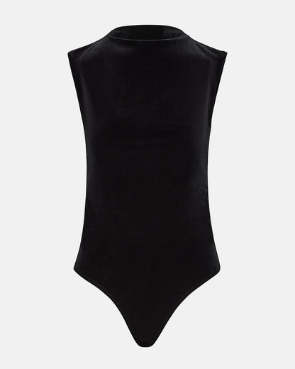 NIKOLA Black Women's Mock Neck Velvet Bodysuit - Steve Madden