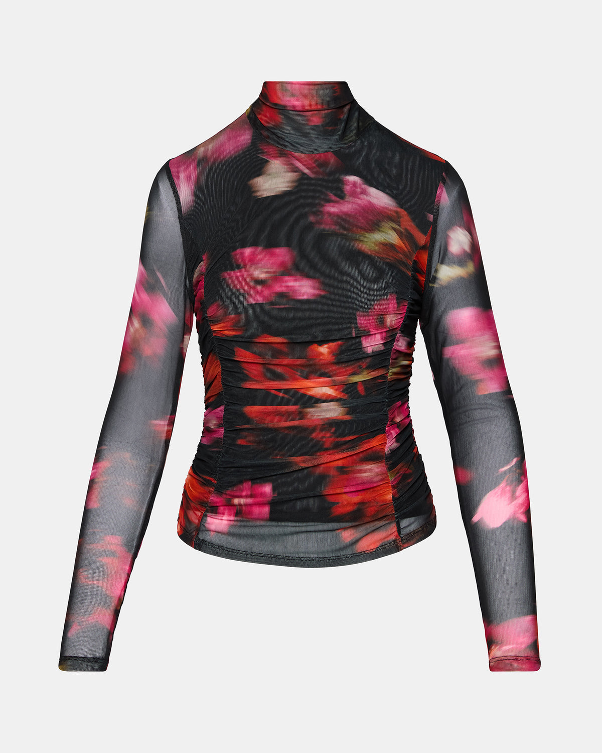 TAYLORE Blurry Floral Long-Sleeved Sheer Mesh Fabric Women's Top - Steve Madden