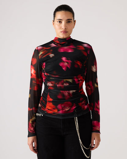 TAYLORE Blurry Floral Long-Sleeved Sheer Mesh Fabric Women's Top - Steve Madden