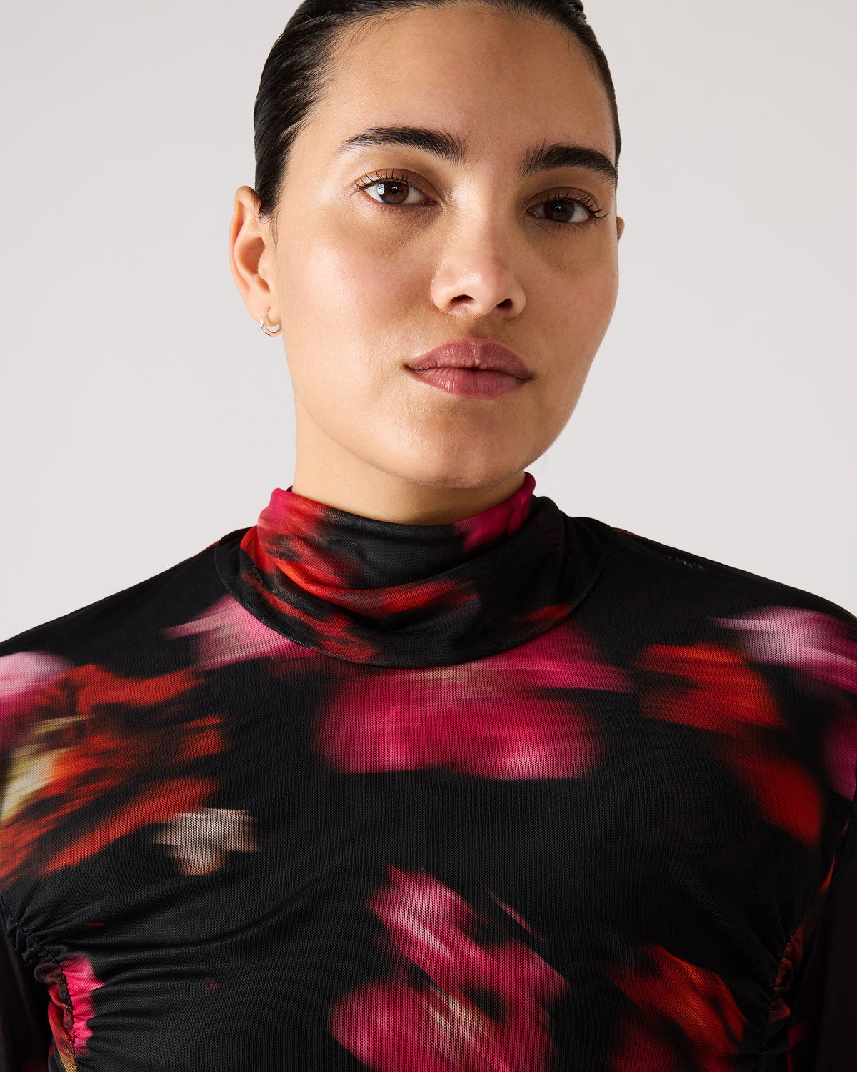TAYLORE Blurry Floral Long-Sleeved Sheer Mesh Fabric Women's Top - Steve Madden