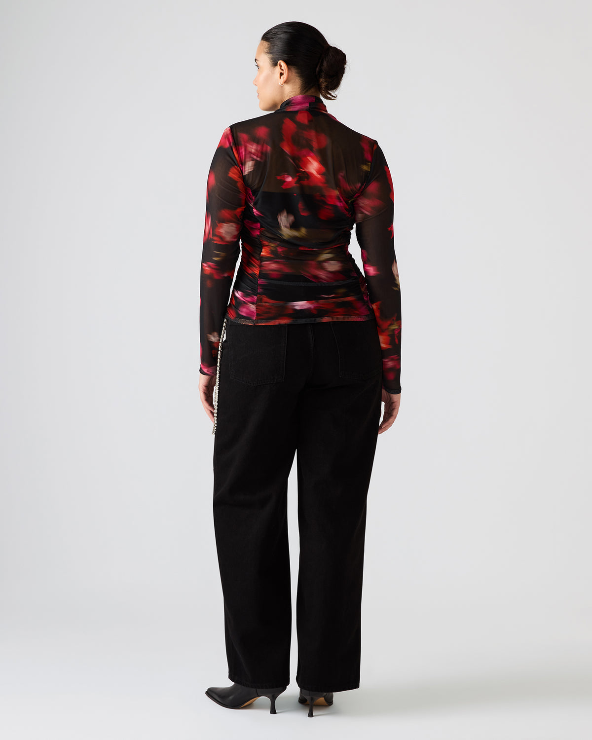 TAYLORE Blurry Floral Long-Sleeved Sheer Mesh Fabric Women's Top - Steve Madden