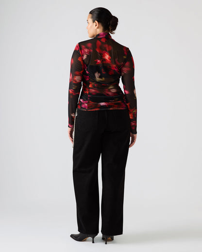 TAYLORE Blurry Floral Long-Sleeved Sheer Mesh Fabric Women's Top - Steve Madden