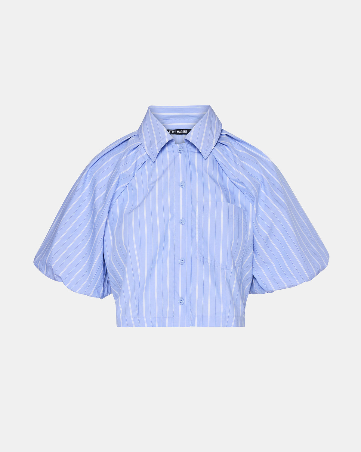 REECE Soft Blue Button-Up Collared Bubble Sleeve Women's Top - Steve Madden