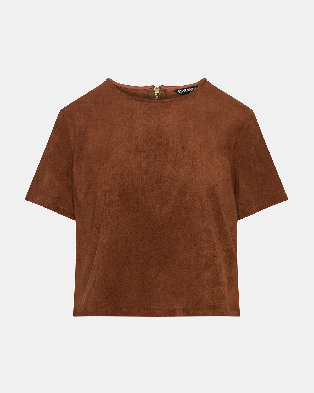 EZRA Chicory Coffee Short-Sleeved Faux-Suede Women's Top - Steve Madden