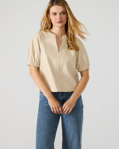 ROXANNE Bone Short-Sleeved Faux Leather Puff Sleeve Women's Top - Steve Madden