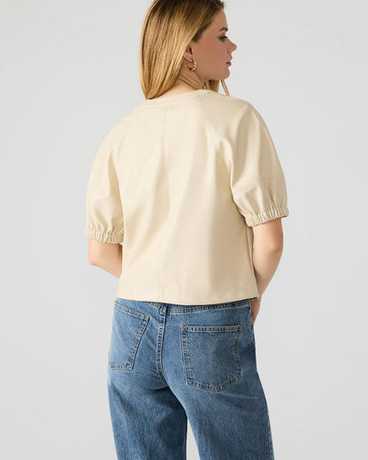 ROXANNE Bone Short-Sleeved Faux Leather Puff Sleeve Women's Top - Steve Madden