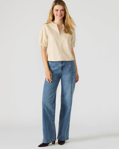 ROXANNE Bone Short-Sleeved Faux Leather Puff Sleeve Women's Top - Steve Madden