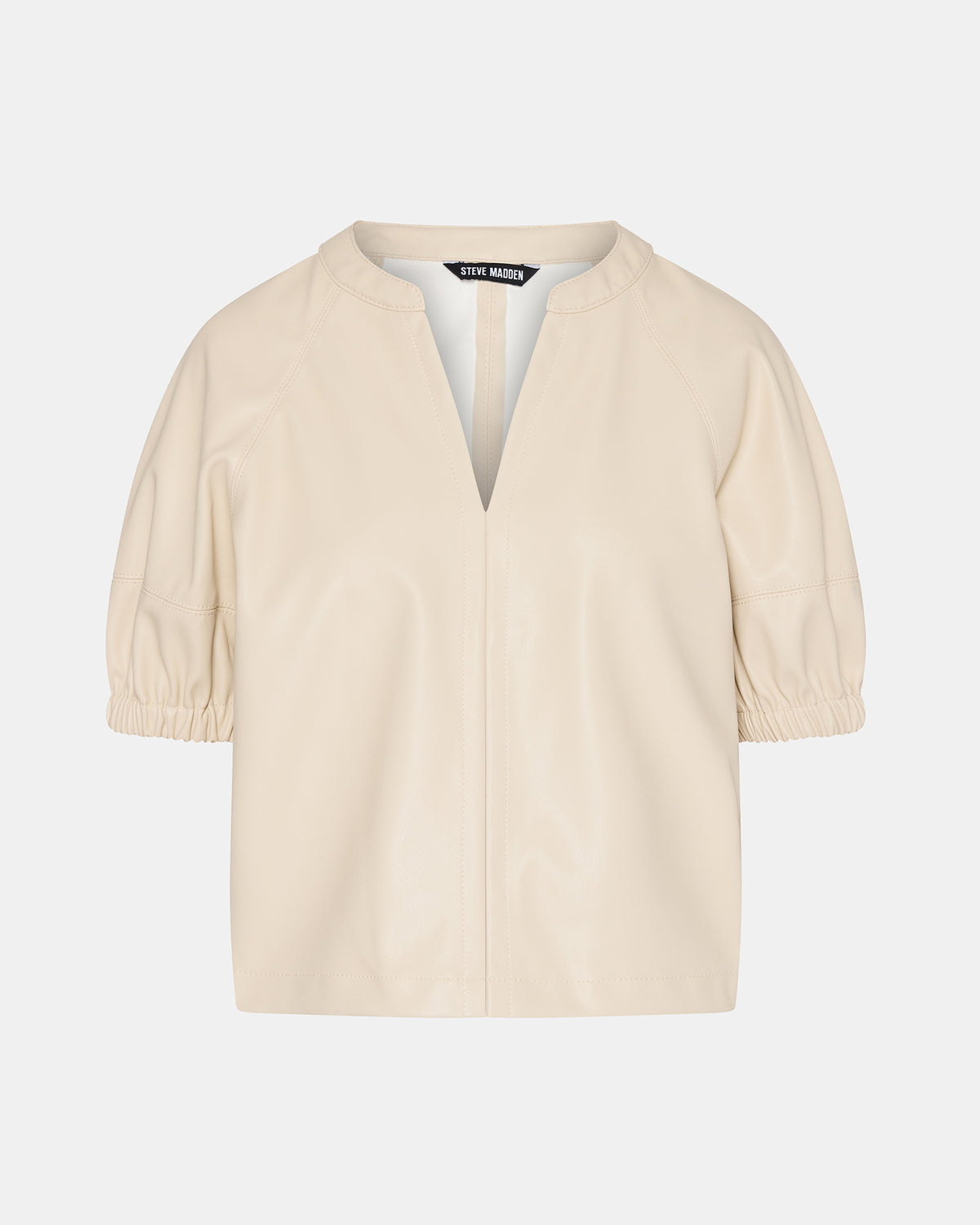 ROXANNE Bone Short-Sleeved Faux Leather Puff Sleeve Women's Top - Steve Madden