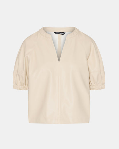 ROXANNE Bone Short-Sleeved Faux Leather Puff Sleeve Women's Top - Steve Madden