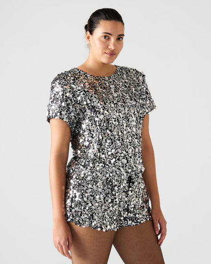 CRESSA Silver Embellished Sequin Women's Top - Steve Madden