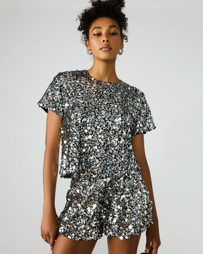 CRESSA Silver Embellished Sequin Women's Top - Steve Madden