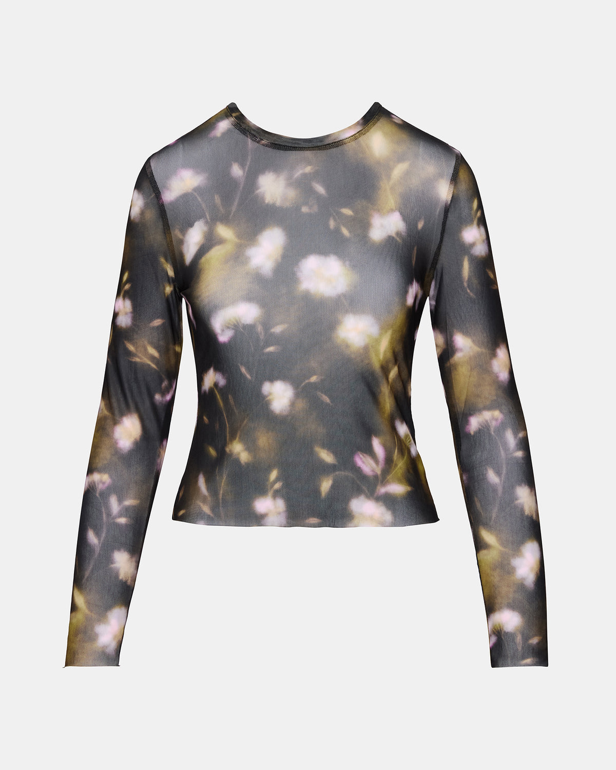 LILIANNA Black Multi Mesh Sheer Long-Sleeved Floral Print Women's Top - Steve Madden
