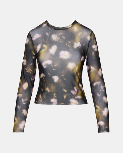 LILIANNA Black Multi Mesh Sheer Long-Sleeved Floral Print Women's Top - Steve Madden