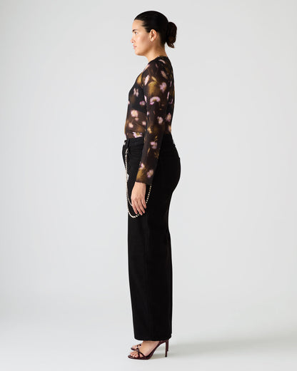 LILIANNA Black Multi Mesh Sheer Long-Sleeved Floral Print Women's Top - Steve Madden