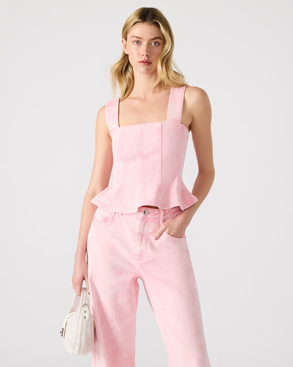 PENELOPI Denim Ruffle Fabric Women's Tank Top - Steve Madden