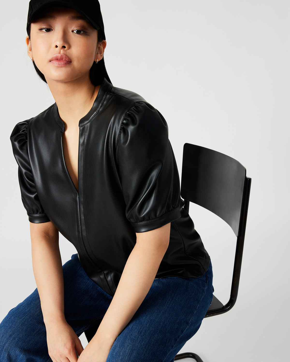 JANE Black Women's Short-Sleeved Suede Top - Steve Madden