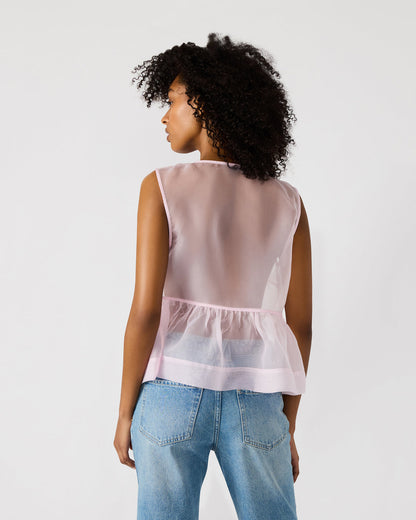 PAULINA Light Pink Sheer Mesh Bow Detail Tie-Front Women's Top - Steve Madden