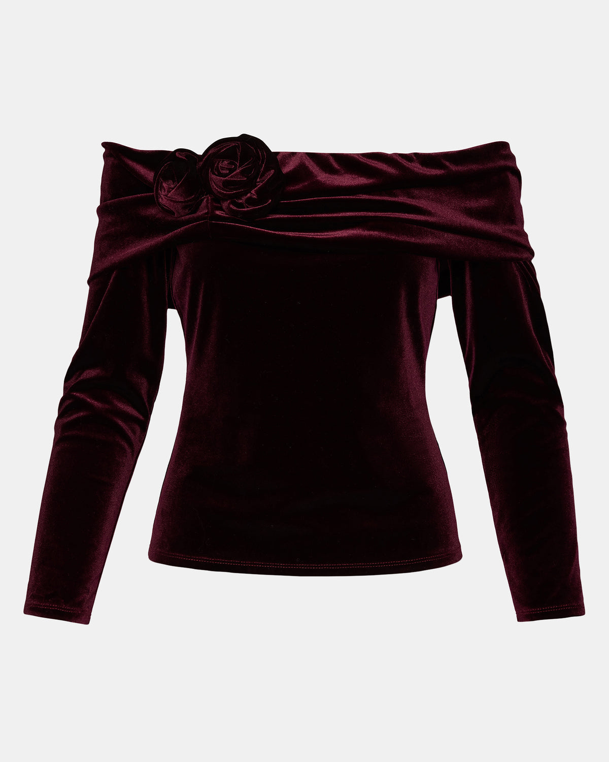 LICI Wine Long-Sleeved Velvet Rose Off-The-Shoulder Women's Top - Steve Madden