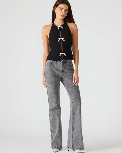 JUVIA Black Sleeveless Bow Detail Halter Women's Top - Steve Madden