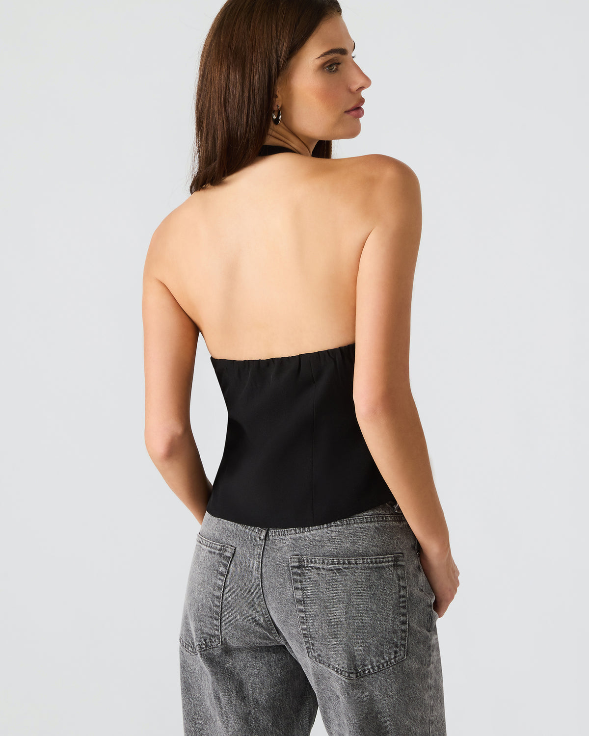 JUVIA Black Sleeveless Bow Detail Halter Women's Top - Steve Madden